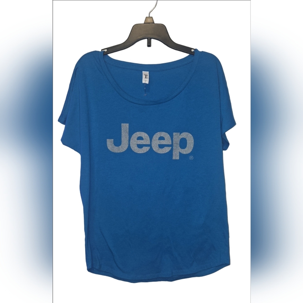 🚙 New NWOT Next Level Ideal T Jeep Logo Dolman Boat Neck T-Shirt - Blue SMALL